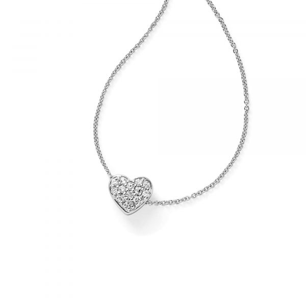 Weißgold Halskette mit Herz und Diamant Brillanten