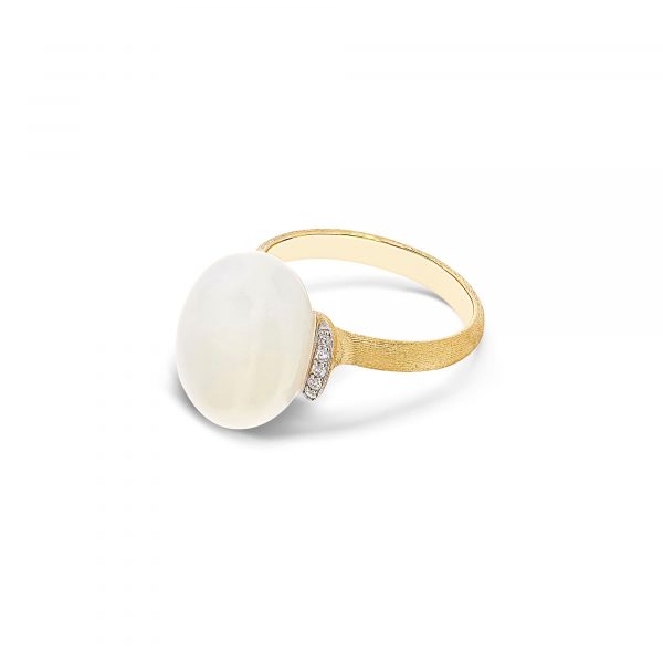 Gelbgold Ring "White Desert" mit Mondstein und Brillanten