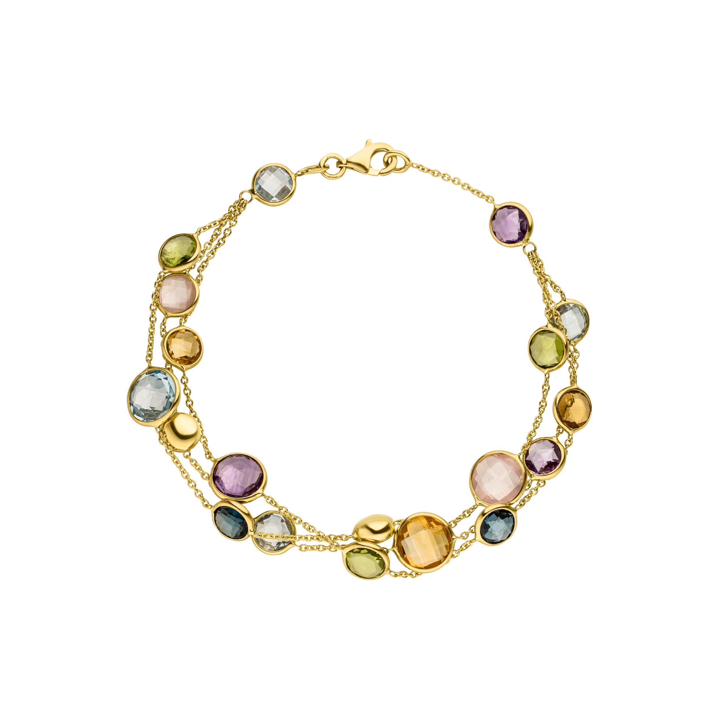 Gelbgold Armband 3-reihig mit bunten Farbsteinen von Kollektion Fridrich bei Juwelier Fridrich in München