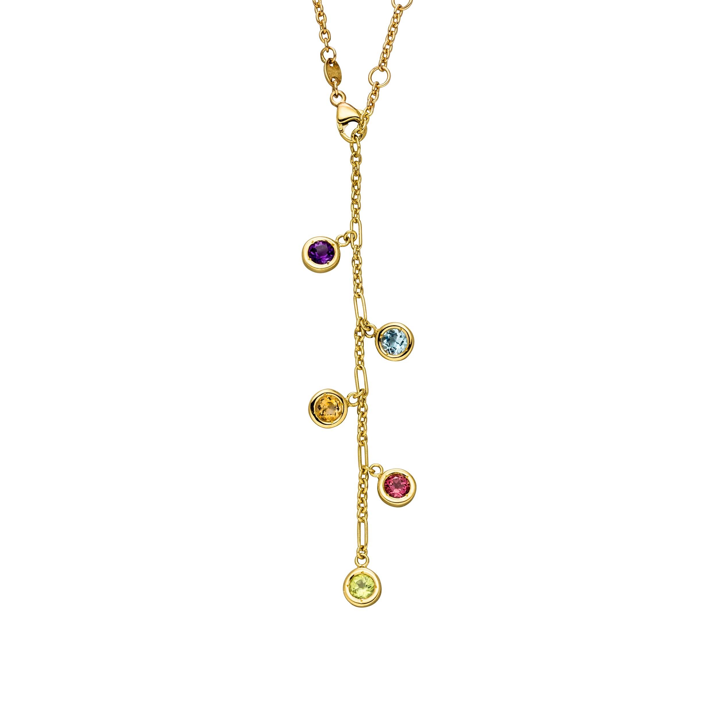 Gelbgold Y-Collier mit bunten Farbsteinen von Kollektion Fridrich bei Juwelier Fridrich in München