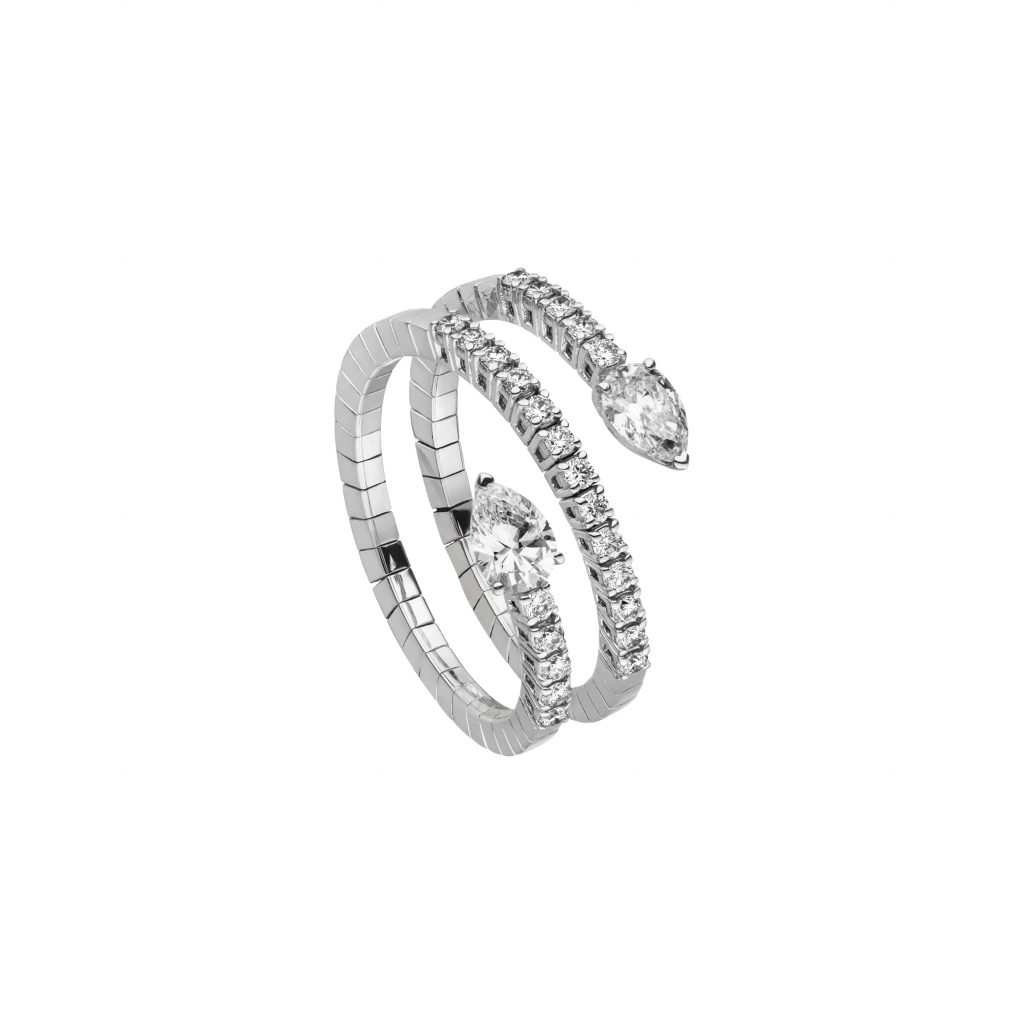 Weißgold Diamant Wickelring mit Tropfen von Kollektion Fridrich bei Juwelier Fridrich in München
