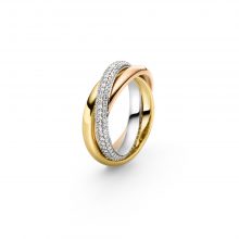 Gedrehter Goldring dreifarbig mit Diamantbesatz von Paukner bei Juwelier Fridrich in München