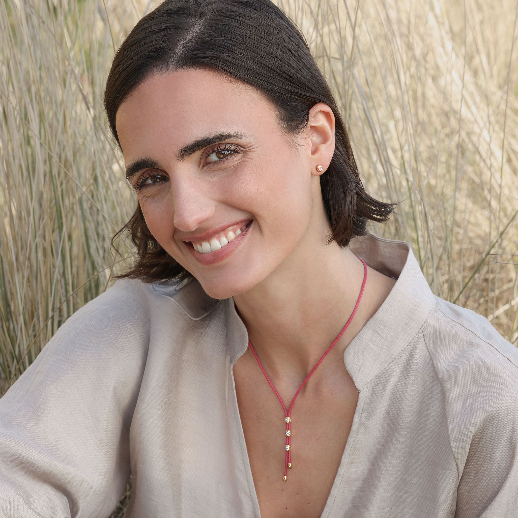 Roségold "Colotaire" Collier mit Diamanten und Leder