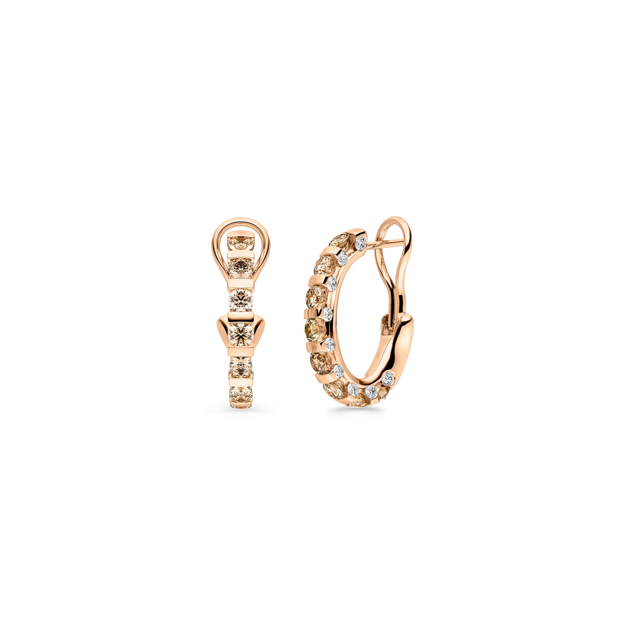 Paradoxal Roségold Creolen mit weißen und braunen Diamanten von Schaffrath bei Juwelier Fridrich in München
