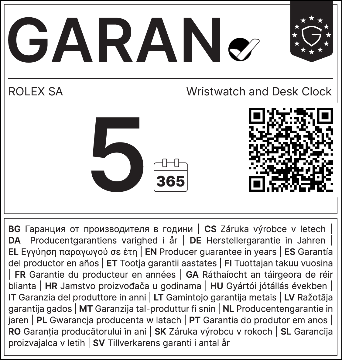 GARAN Label für Black Bay Chrono